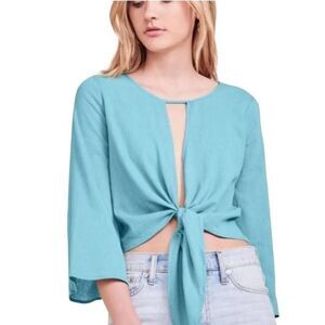 Jack BB Dakota Top Size Small Lake Blue Malia Front Tie Crop NWT